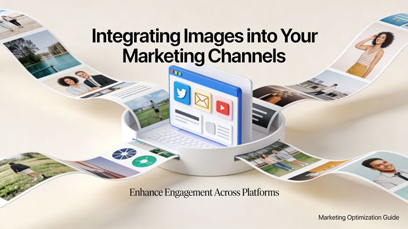 A 3D illustration showing digital marketing content flow into a computer with social media icons.