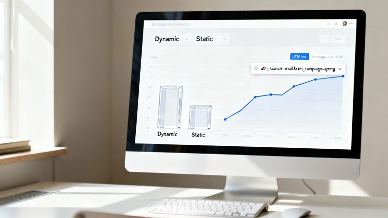 A computer monitor displays a dashboard with dynamic and static data, showing marketing analytics and a line graph for an email campaign.