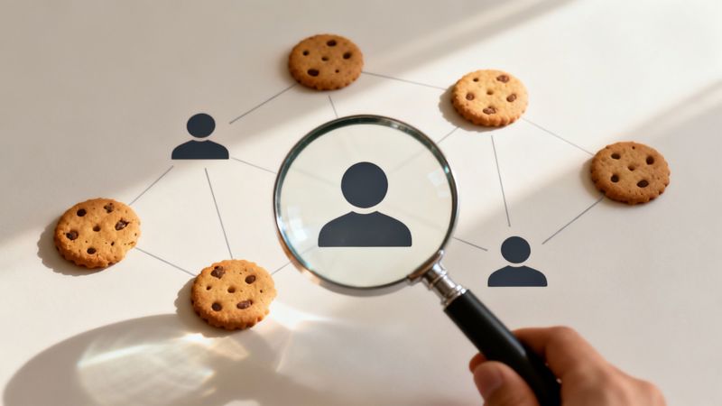 A detective-style mood board with connected data points, representing how user information is gathered to create a complete picture.