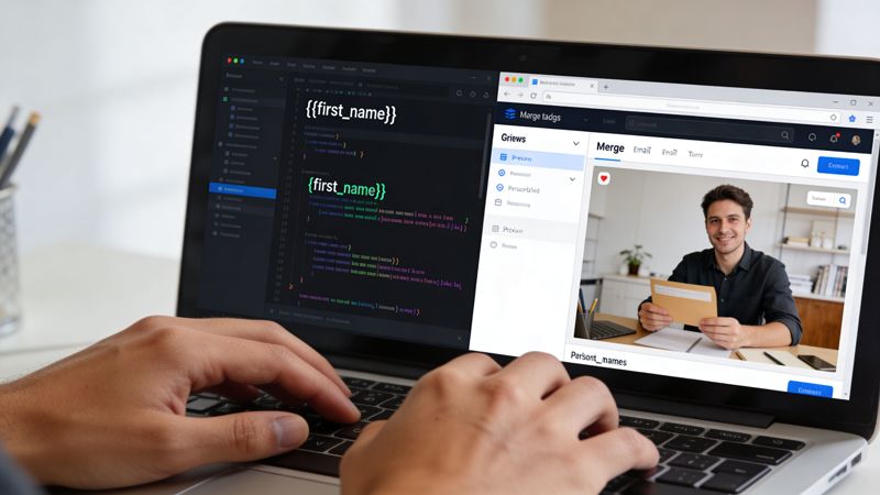 A developer working on server-side image rendering using code editor and web preview on a laptop screen.