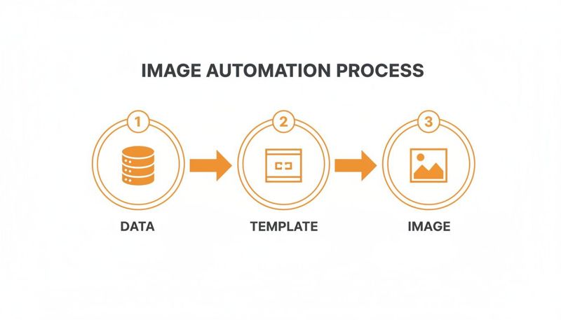 A diagram illustrates the image automation process, showing data input, followed by a template, to produce an image.