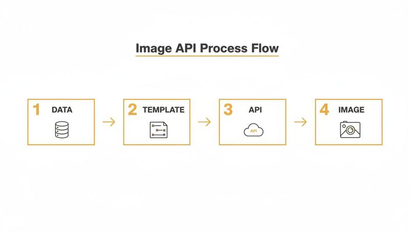 A diagram illustrating the Image API process flow, from data and templates to API processing and final image output.