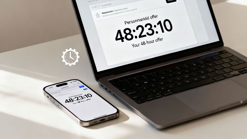 A laptop and a smartphone display a 48-hour countdown timer for a special offer.