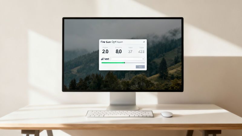 A magnifying glass hovering over an image with SEO and performance icons like a rocket ship and a checkmark.