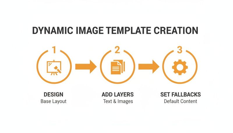 A three-step diagram illustrates dynamic image template creation: design, add layers, and set fallbacks.