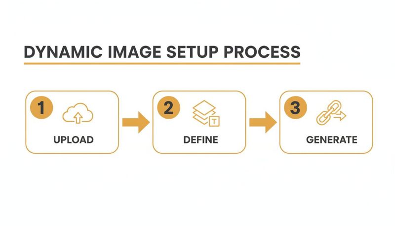 A three-step process diagram for dynamic image setup including upload, define, and generate stages.
