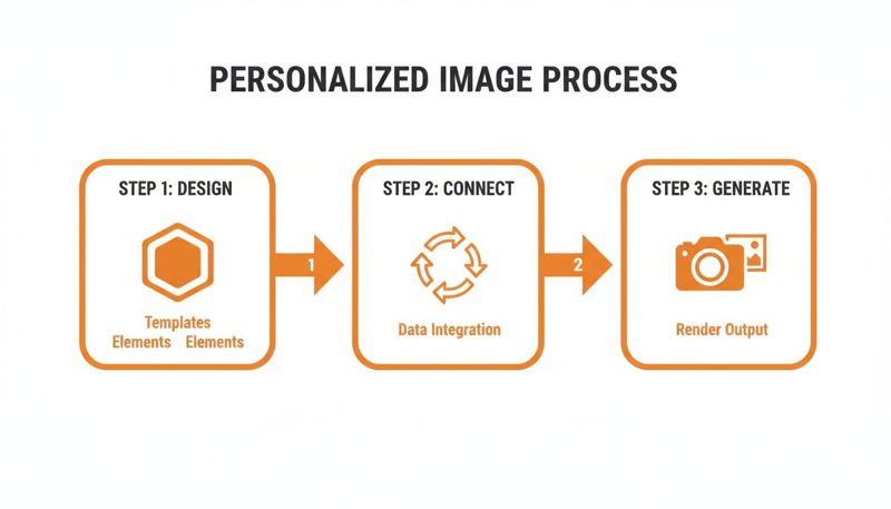 A three-step process diagram illustrating personalized image generation: Design, Connect with data, and Generate output.