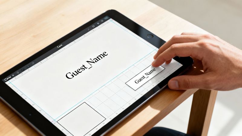A user interface of a design tool, showcasing a clear template with placeholders for text and images, ready for automation.