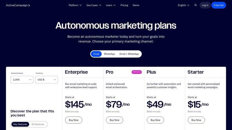 ActiveCampaign's pricing tiers and plans