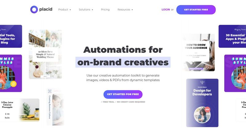 An example of Placid's creative automation capabilities, showing a template for a social media post with dynamic fields.