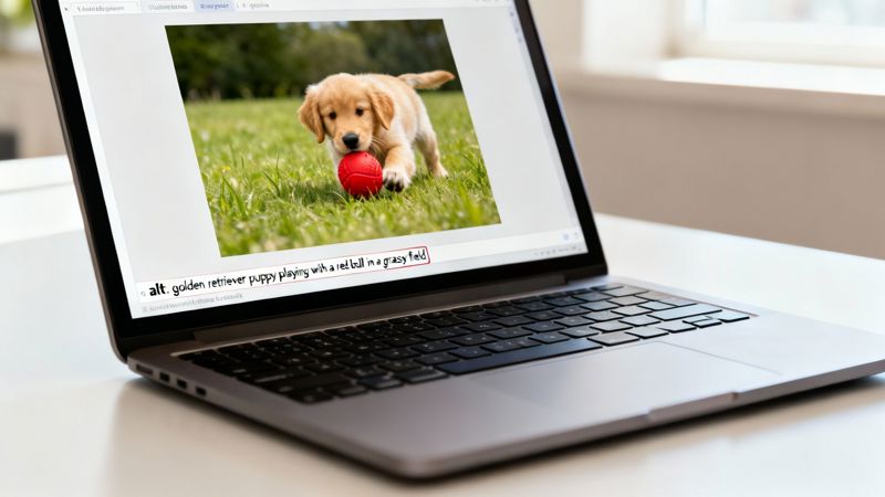 Close-up of HTML code showing the alt attribute on an img tag