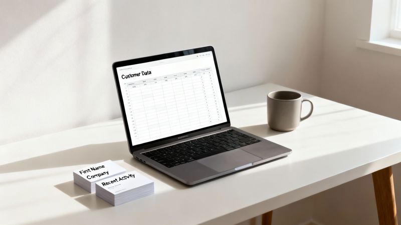 Database servers in a clean, modern data center, representing organized customer data.