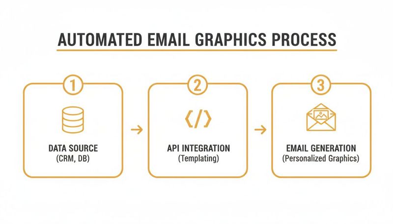 Diagram illustrating the automated email graphics process, from data source to personalized email generation.