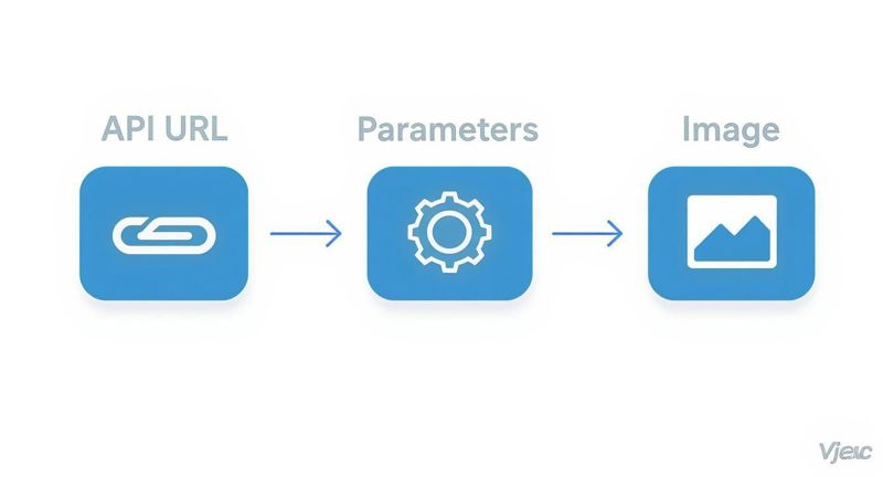 Diagram showing API URL workflow with parameters processing to generate final image output