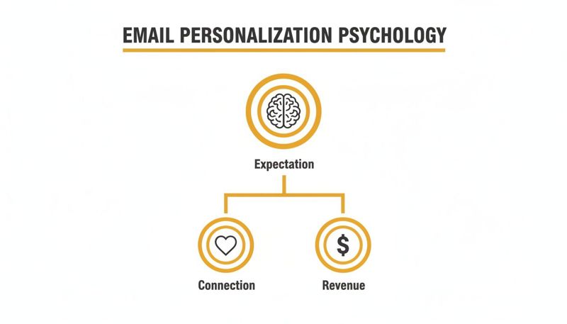 Diagram showing email personalization psychology, where expectations lead to connection and revenue.