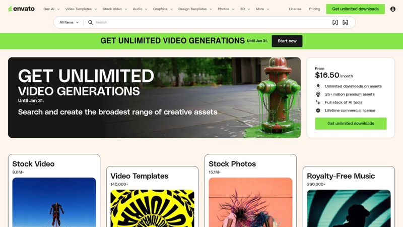 Envato Elements platform showing a library of landing page templates