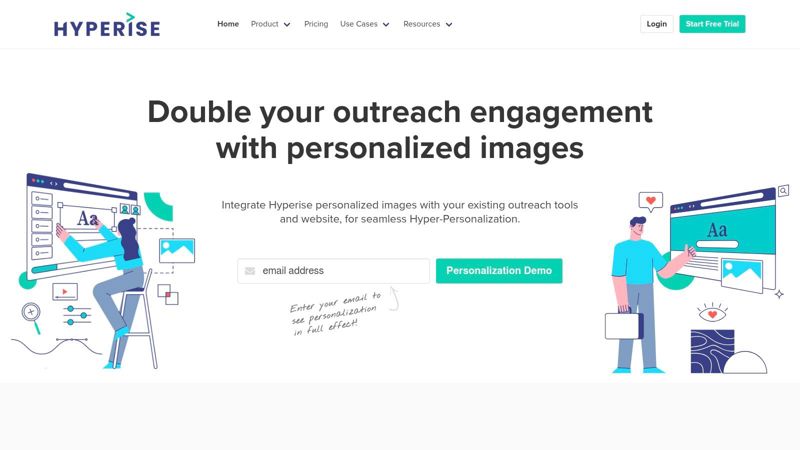 Hyperise homepage showing examples of personalized images for marketing outreach.