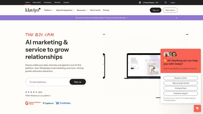 Klaviyo's dashboard showing email campaign performance metrics