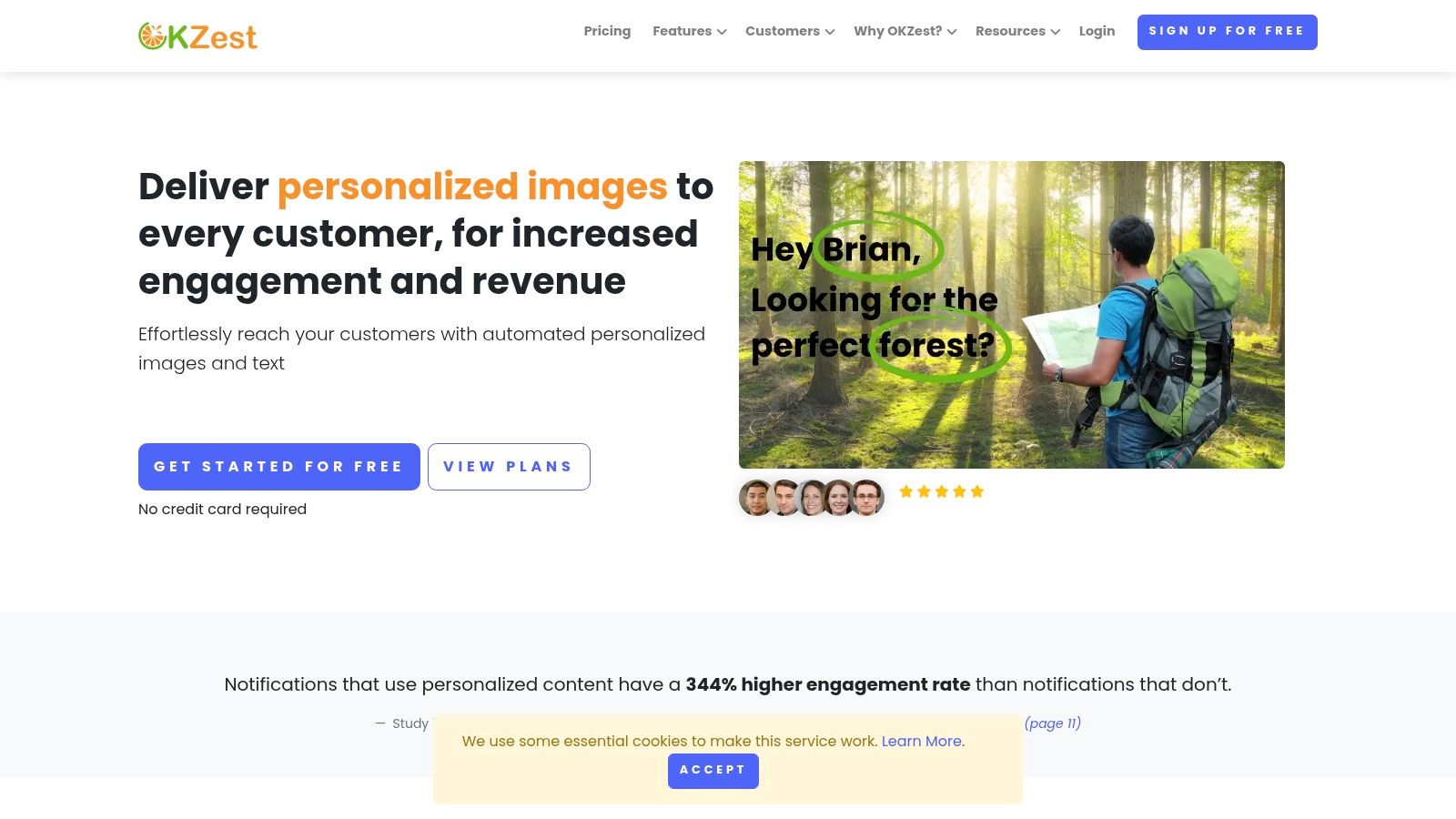 OKZest Interface showing image personalization options