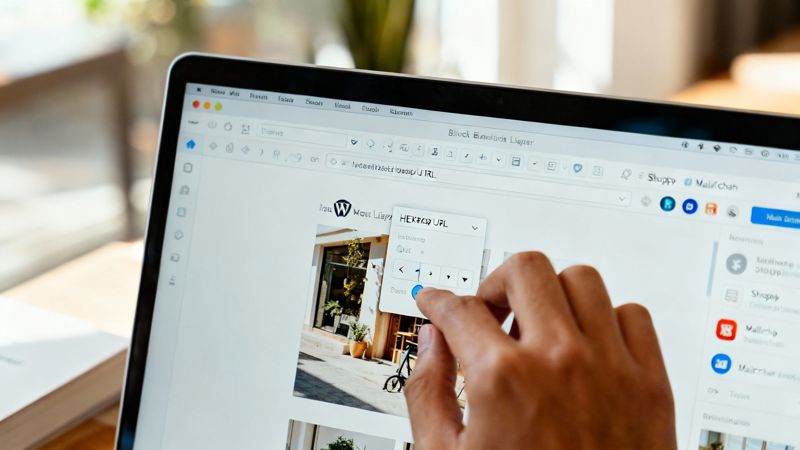 Screenshot of the WordPress block editor showing an image block selected with the link insertion toolbar visible.