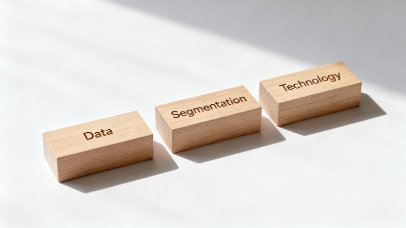 Three abstract pillars representing data, segmentation, and technology.