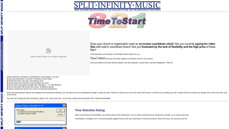TimeToStart Video Countdown Timer (Split Infinity Music)
