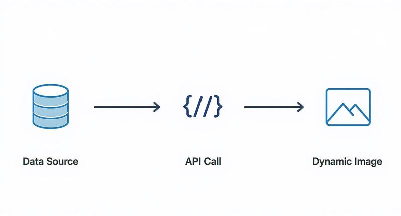 Workflow diagram illustrating how a data source connects via an API call to create a dynamic image.